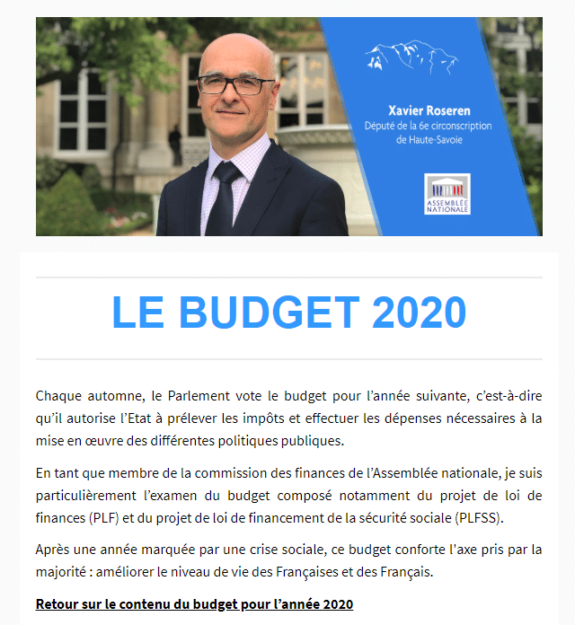Newsletter VIII : Le budget 2020